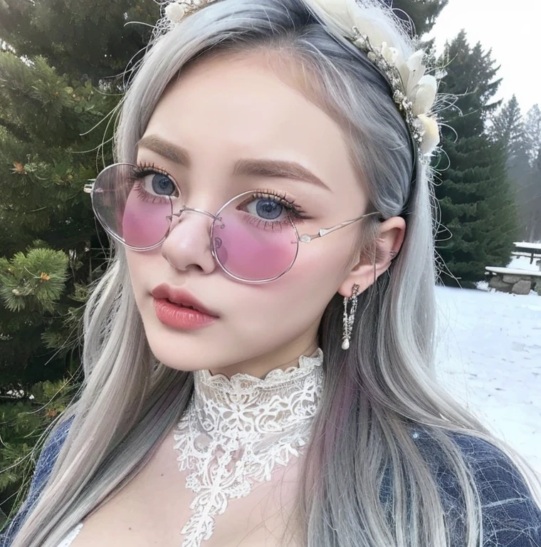 1 miniature Beautiful beautiful woman - Yuan Sayuki, ((top quality, 8K, Masterpiece:1.retty woman, 1 woman, huge breasts:1.3, a slim body:1.1, lush white long hair, (shower, wet body, wet clothes:1.1), very detailed face, detailed lips, detailed eyes, double eyelids, Detailed blue eyes, чрезвычайно Detailed Outstanding Blue Eyes, white wet hair, white wet hair, Detailed Outstanding Blue Eyes, innocent look at the viewer, very wet wavy white hair, Detailed Outstanding Blue Eyes, huge cross earrings, Outdoors, badges behind, gothic wedding uniform, sexy gothic style wedding dress with veil, bare chest, huge chest tattoo wearing a wreath, detailed huge earrings, chest tattoo, Outside - there are trees and a buddhist temple in the background, wear a silver cross (Detailed cross shape), reality mode, wet breasts, black necklace, black wedding dress and black veil, human crowd behind, head/forehead chain veil, black latex gloves, naked breasts, naked breasrs, naked nipples, hair of white snowy colour, accurately detailed RED TAINTED GLASSES