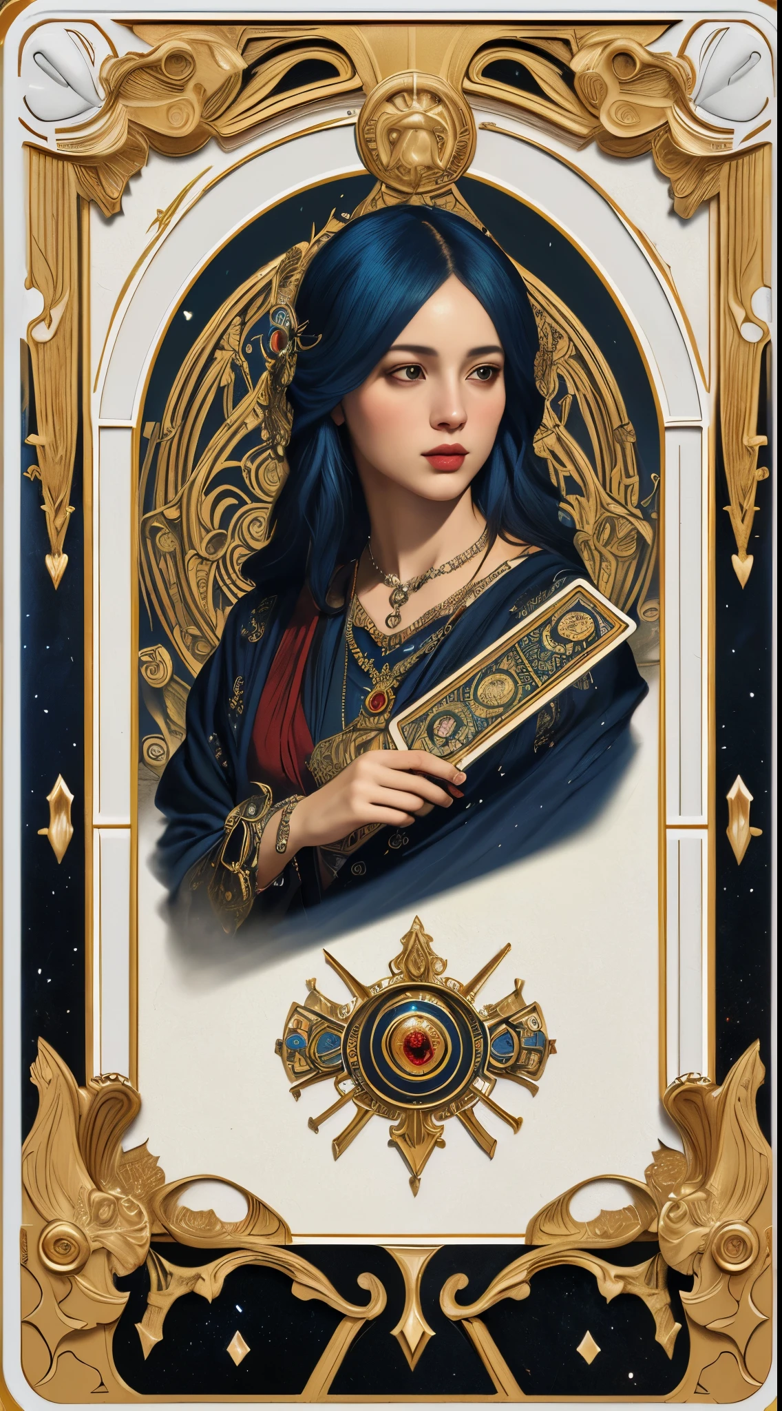 (best quality,4k,8k,highres,masterpiece:1.2),ultra-detailed,(realistic,photorealistic,photo-realistic:1.37),tarot cards,ornate borders,white background,vibrant colors,beautiful elements,mysterious atmosphere,symbolic decorations,detailed textures,surrealism