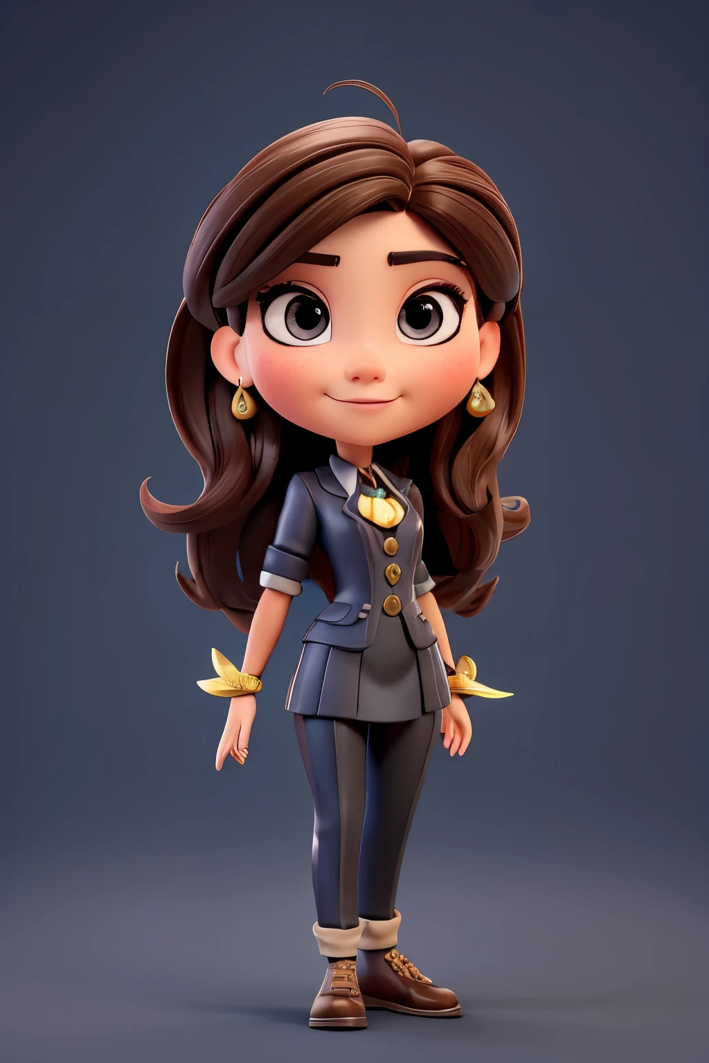 (Mejor calidad,4k,HDR),estilo pixar,36-year-old,retrato natural,impresionantes ojos  cafes,Piel blanca,shoulder length straight brown hair,mujer maestra, traje negro formal, hermoso rostro,rasgos delicados,sonrisa encantadora,postura segura,Illuminated by the soft daylight,fondo del horizonte de la ciudad,sombras sutiles,dynamic composition,colores vibrantes,meticulous attention to detail,Playful but professional demeanor,warm and welcoming atmosphere,renderizado impecable,texturas realistas,Ultra detailed facial expression,ojos y labios expresivos,bright eyes with a touch of mischief,mechones de cabello suaves y brillantes,Maquillaje sutil que realza su belleza natural.,perfectly tailored suit that accentuates your figure,sofisticado pero accesible,Creative and inspiring spirit,Portrait that captures your ambition and determination,Enfoque intenso y empuje en sus ojos.,movimiento elegante y postura equilibrada,creating a sense of movement and energy in the artwork.,claridad y nitidez impresionantes,efecto tridimensional inmersivo,perfect lighting,iluminando sus facciones de forma favorecedora,paleta de colores equilibrada y refinada,con toques de tonos vibrantes,mejorando el impacto visual general,Striking the Right Balance Between Realism and Stylization.,showing her in a moment of triumph and confidence.,una obra maestra atemporal,mostrando la belleza y la fuerza de la mujer moderna. Celular en la  mano y collar puesto