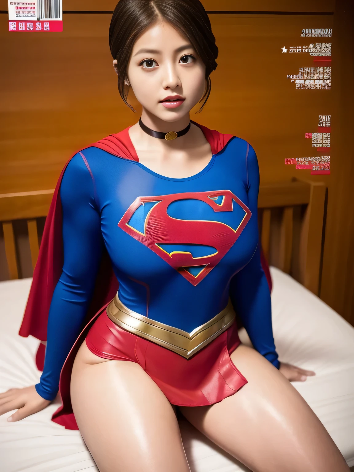 masterpiece、supergirl costume、short hair、barefoot、big and full breasts、operating room、operating table、straddle、obscene、shiny、look at the camera、Seduce、choker、red mini skirt、long sleeve、Weekly magazine cover、model body shape、sweaty、