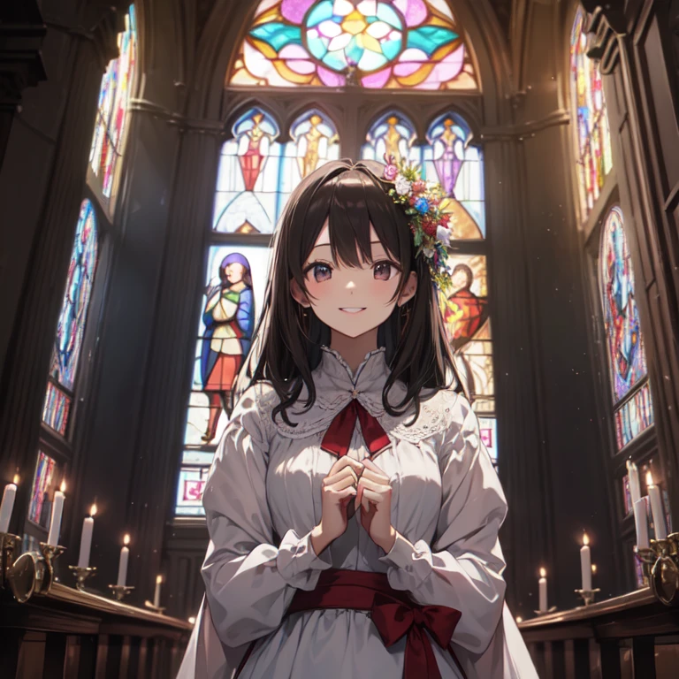 masterpiece、highest quality、8K、cute、smile、Angel、church、Stained glass、Shining brightly