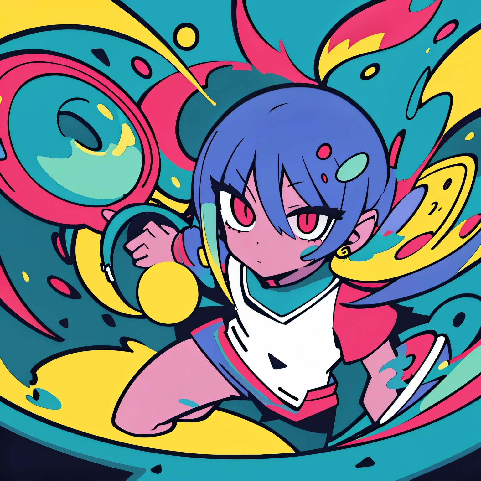 (Ultra detailed,ultra high definition,detailed context),((2D)),((couleur plate)),((colored)),(((Floating colored Water))),2 balles,1 fille,seulement,Regarder la visionneuse,CASSER