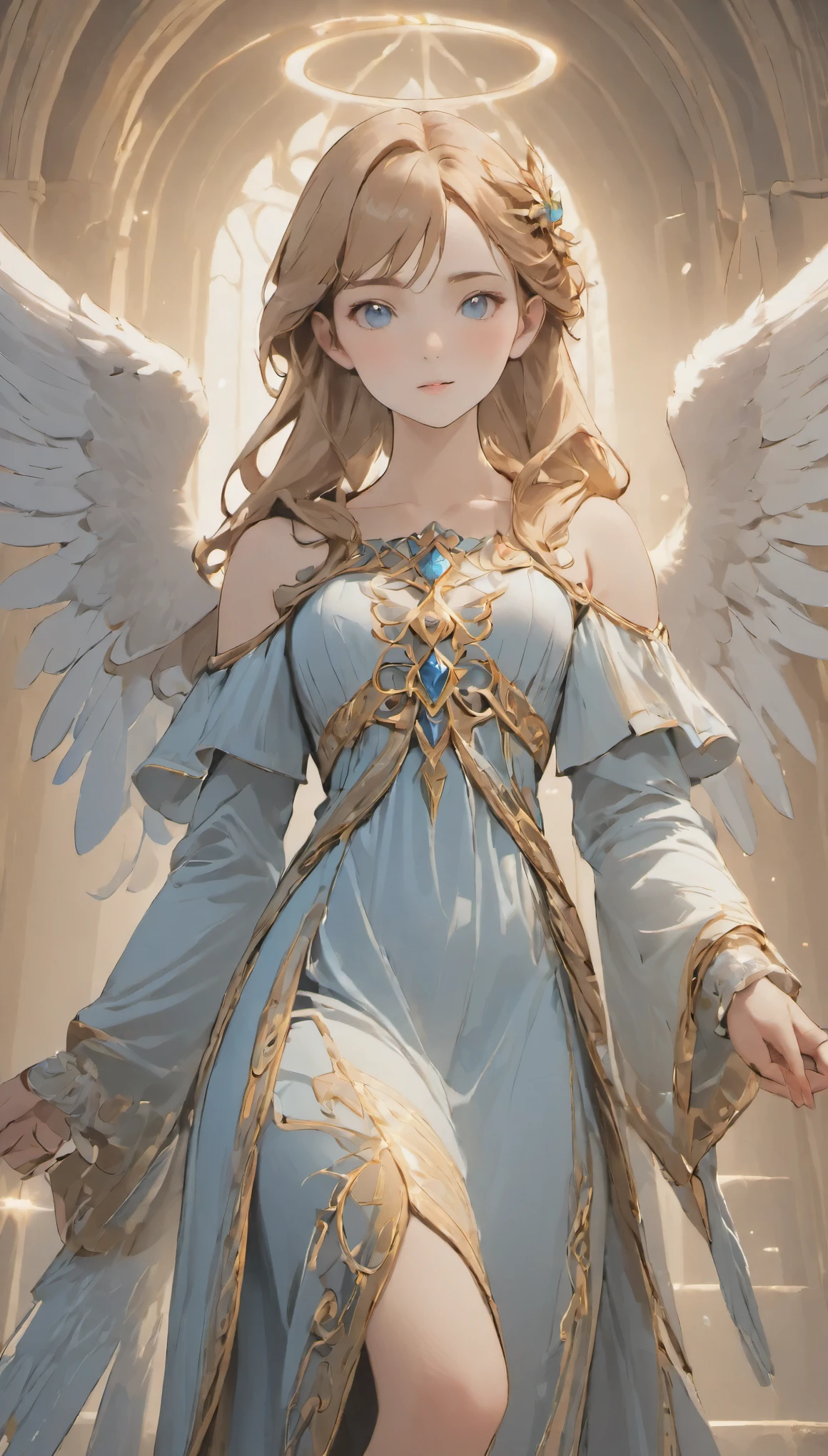 female angel, full body, Game Art Style, (masterpiece),  highest quality, High resolution, 4k, 8K, Detail view, intricate details, cinematic lighting, amazing quality, 1 girl, fit women, great shading, soft lighting, Face-to-face camera, perfect eyes