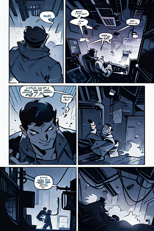comic style: “In the gloomy streets of a futuristic city in the year 4004, el justiciero gangstar7, Nocturno, hunt down the infamous tech thief, klik-oso. La lluvia cae implacablemente mientras saltan de tejado en tejado. Nocturno clenches his fists and mutters: 'This time, you will not escape'. But klik-bear smiles and reveals a device that could change the fate of the city forever..."saying that you think you're a hero."