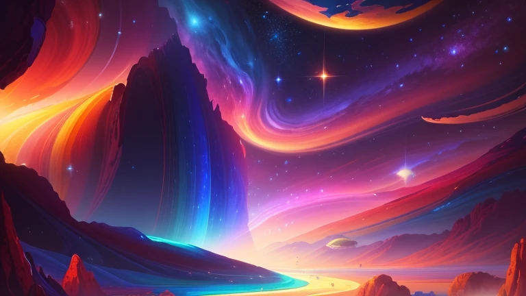 Colorful landscape with a river and distant planets, just a joke, Beautiful art UHD 4K, 4K high-definition digital art, 4k detailed digital art, Amazing artwork in 8K, space landscape, awesome wallpaper, 4K HD illustration wallpaper, digital art 4k, digital art 4k, Vivid landscape of turbulent aliens, beautiful iphone wallpaper