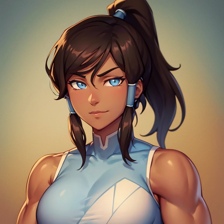 korra, dark skin, dark-skinned female, ponytail, muscular female, high quality, detailed, high resolution,