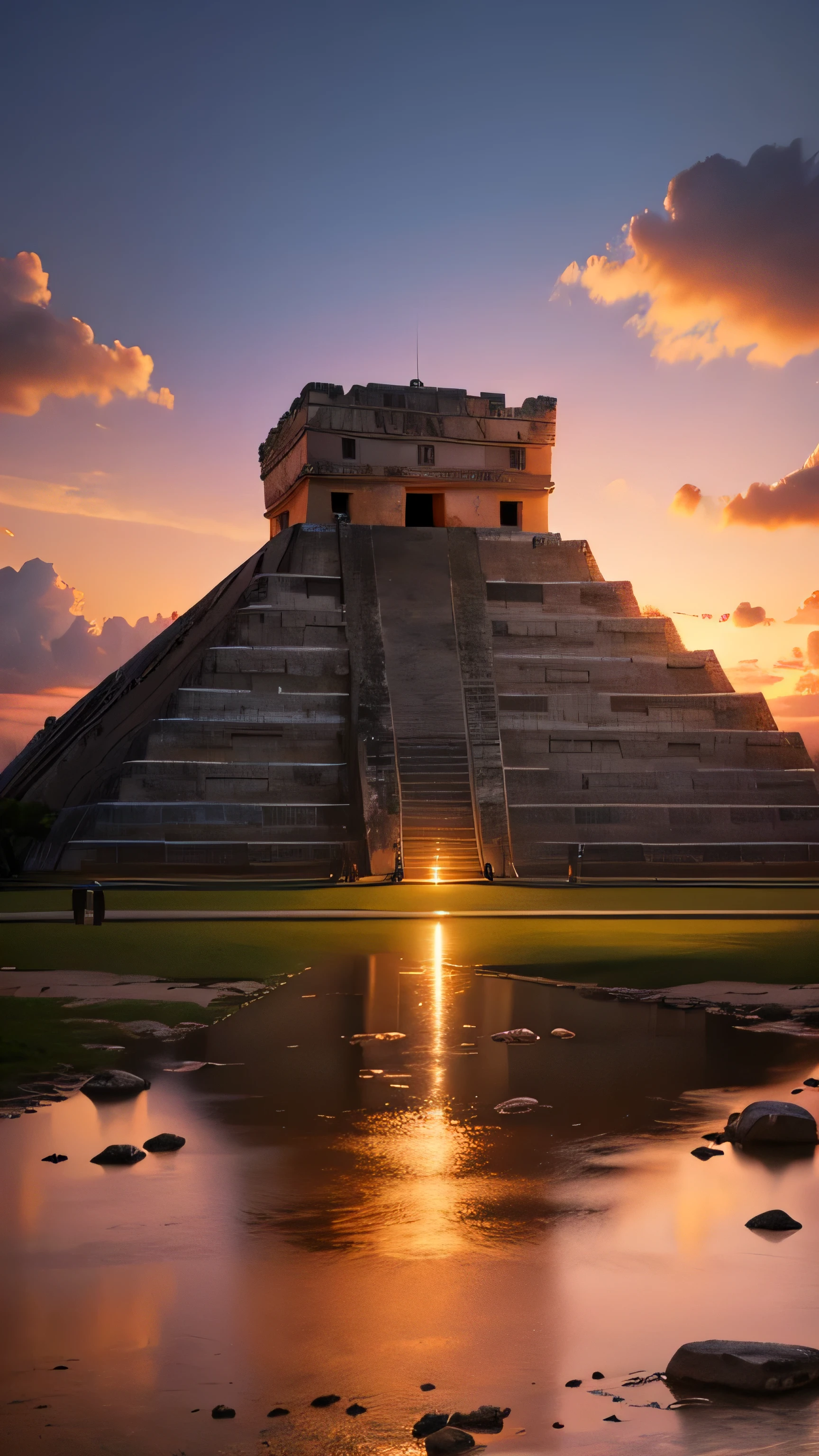 chichen itza, mexico, ancient monument, twilight sky, 8k, high quality