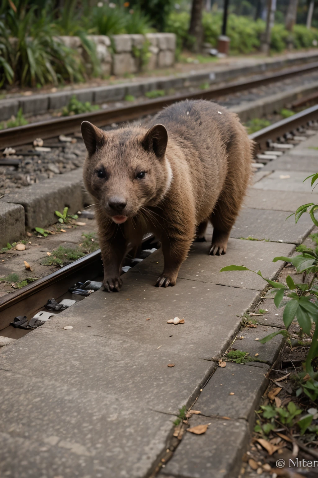 Nutrias, rio, plantas, Train tracks