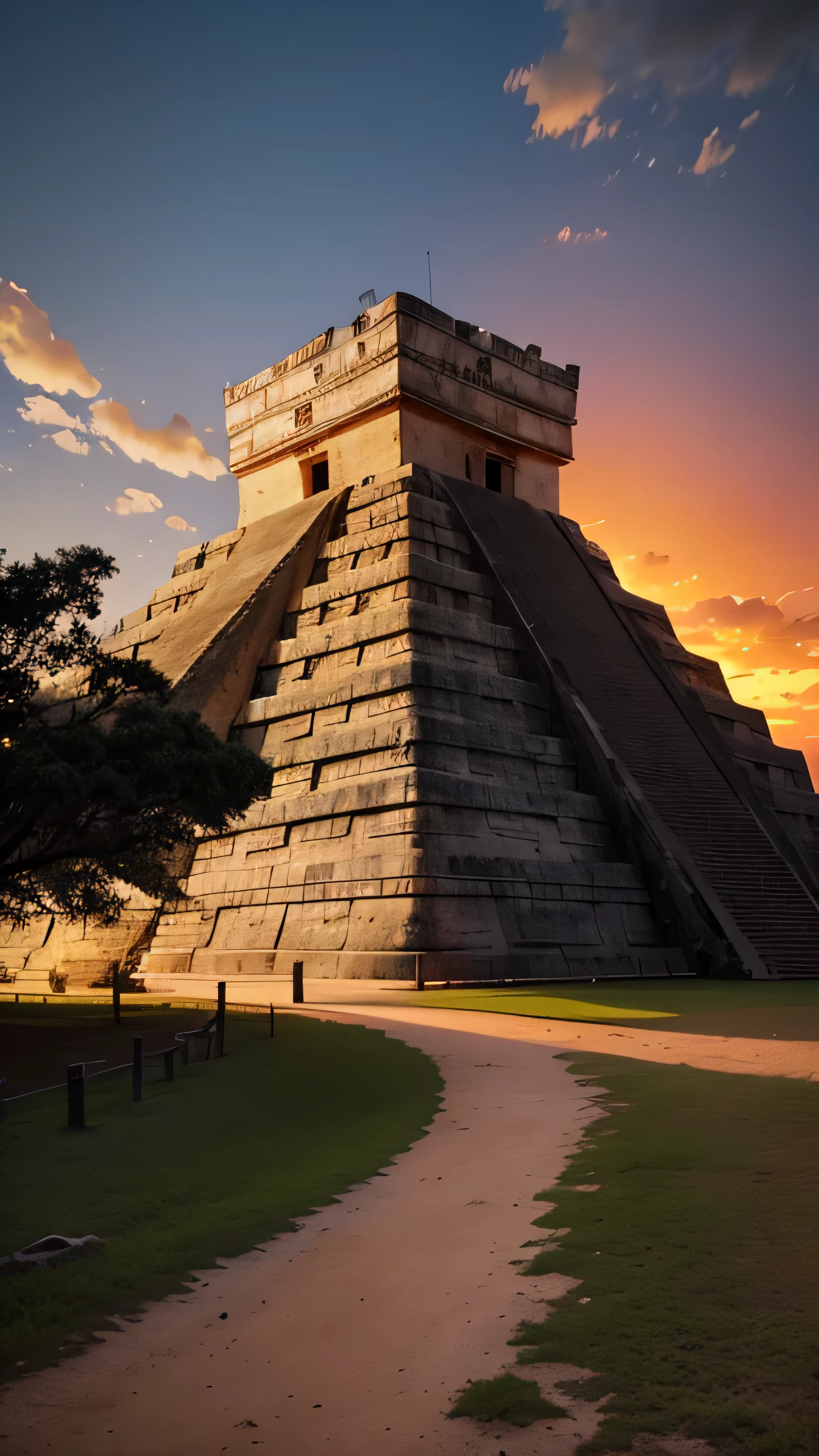 chichen itza, mexico, ancient monument, twilight sky, 8k, high quality 