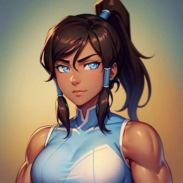 korra, dark skin, dark-skinned female, ponytail, muscular female, high quality, detailed, high resolution,