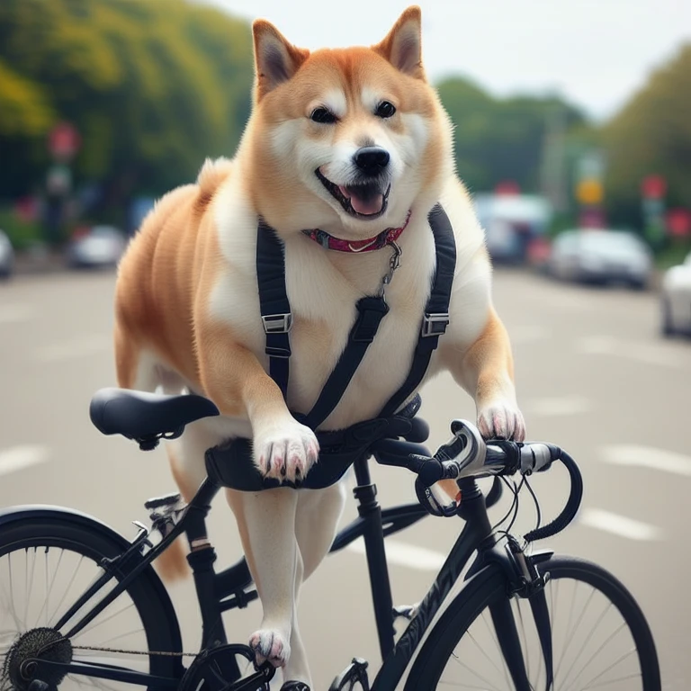 professional photos [(((buffswoldage))):buffswoldage:8], grin, dog&#39;s body, Deliver for Uber Eats, riding a bicycle,dramatic light like a movie, smooth transition, Bokeh