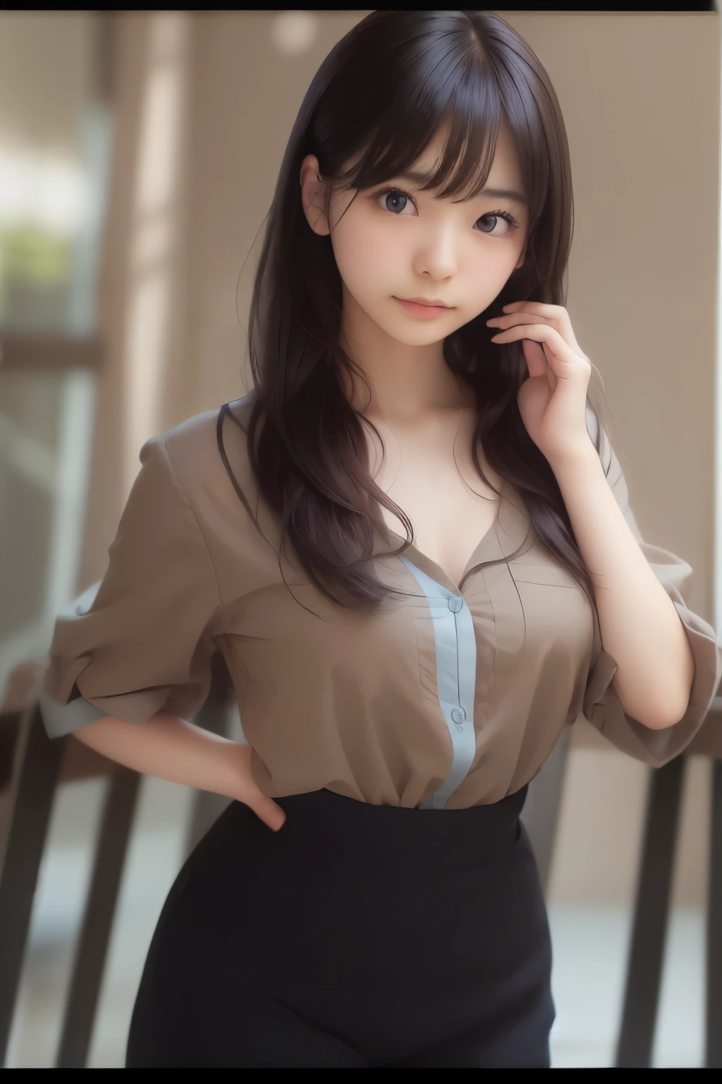 ((sfw: 1.4)), ((detailed face, professional photography)), ((sfw, Business Professional Attire, 1 Girl)), Ultra High Resolution, (Realistic: 1.4), RAW Photo, Best Quality, (Photorealistic Stick), Focus, Soft Light, ((20 years old)), ((Japanese)), (( (young face))), (surface), (depth of field), masterpiece, (realistic), woman, bangs, ((1 girl))