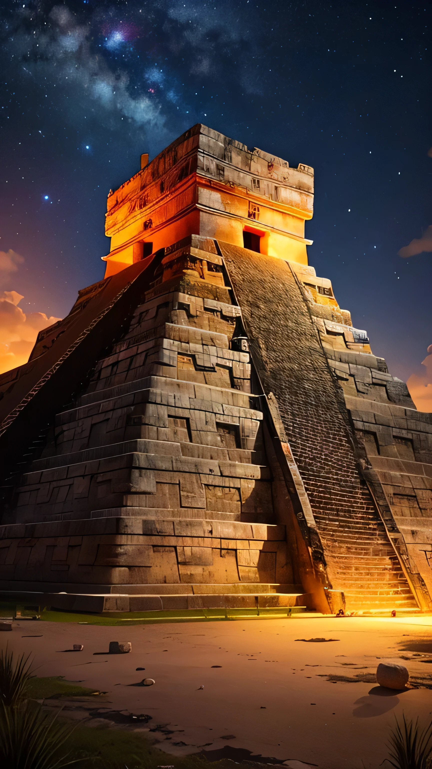 chichen itza, mexico, ancient monument, night sky, 8k, high quality 