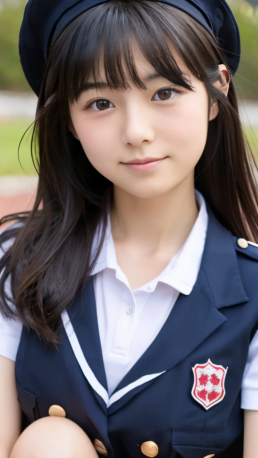20th generation、japanese woman、Breasts come out from the uniform、spread your legs、cute、long black hair、inside the school