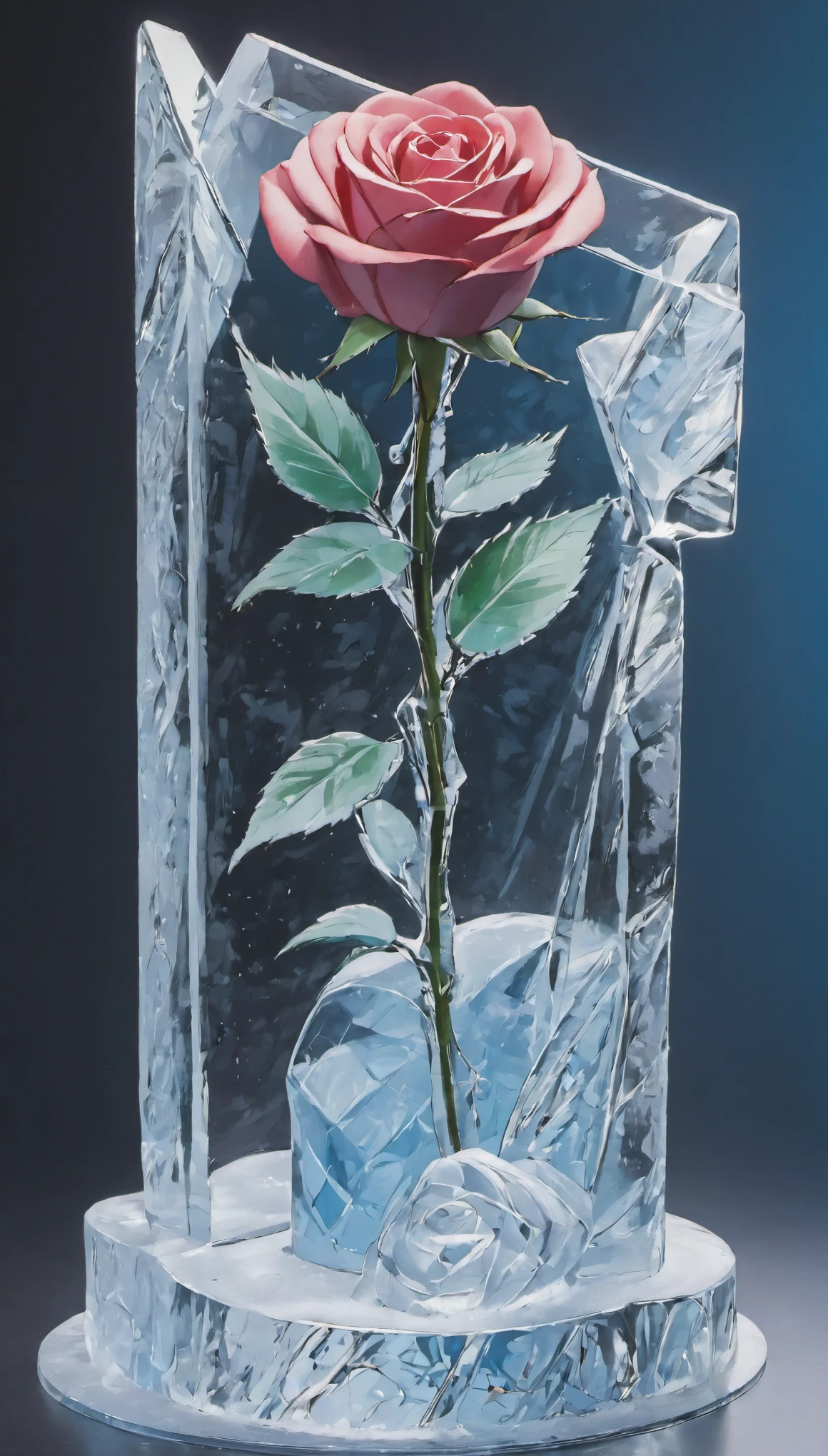 ((rose ice sculpture made of ice))