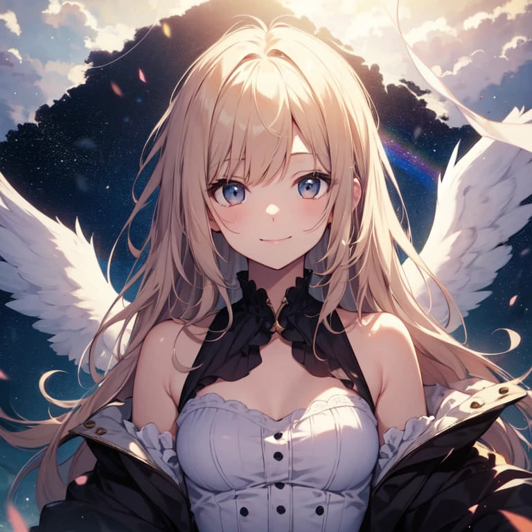 masterpiece、highest quality、8K、cute、Angel、smile、null、cloud、rainbow、Angelの輪、shining brightly