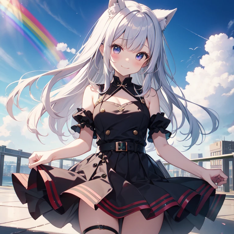 masterpiece、highest quality、8K、cute、Angel、nullを飛ぶ、smile、null、cloud、rainbow、Angelの輪、shining brightly
