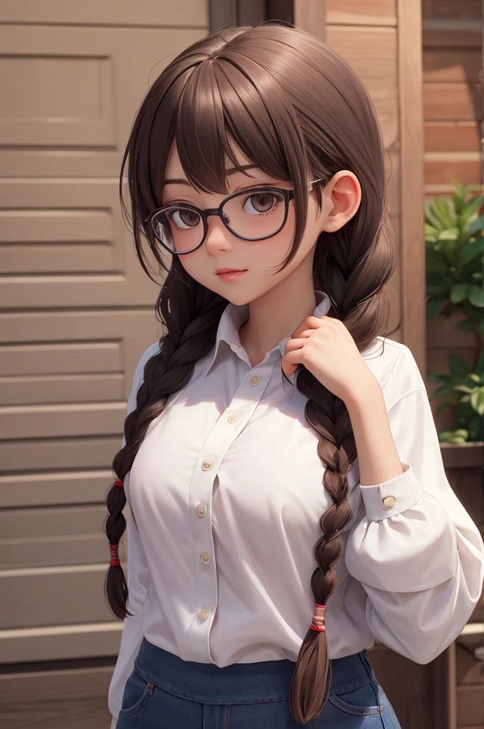 (masterpiece), best quality, high resolution, highly detailed, detailed background, perfect lighting, The student council girl with twin braids and glasses whom you don't know that she's a pervert until looking prompts, lewd