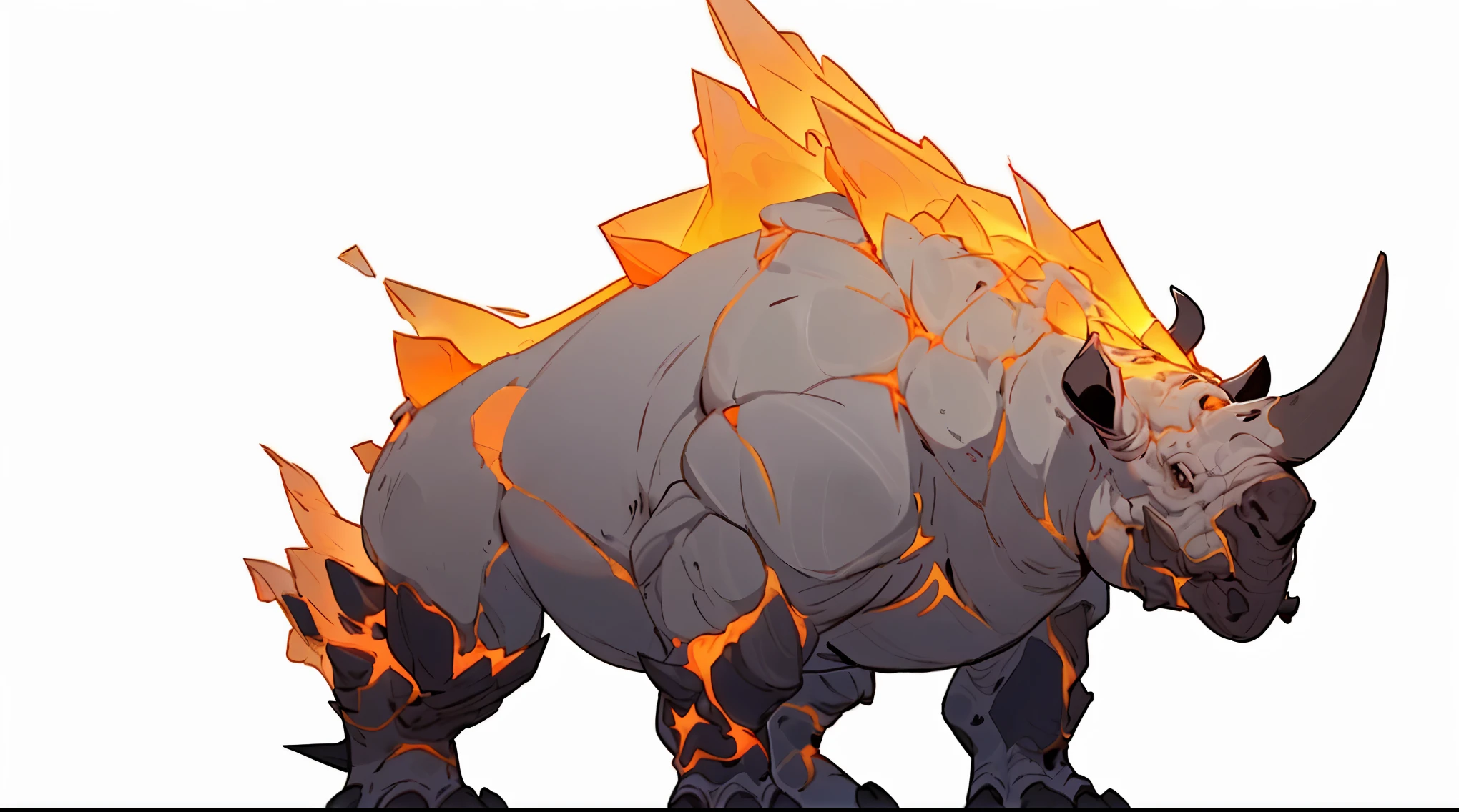 There is a rhinoceros，Back is on fire, by Ryan Ye, fire golem creature, official concept art, by Shitao, high resolution, Rhino rendering, concept art, concept art, Full color illustration, concept arts, official art, Roshan Mountain, fire giant, background art, fire element, balrog concept art, covered in lava，lava
