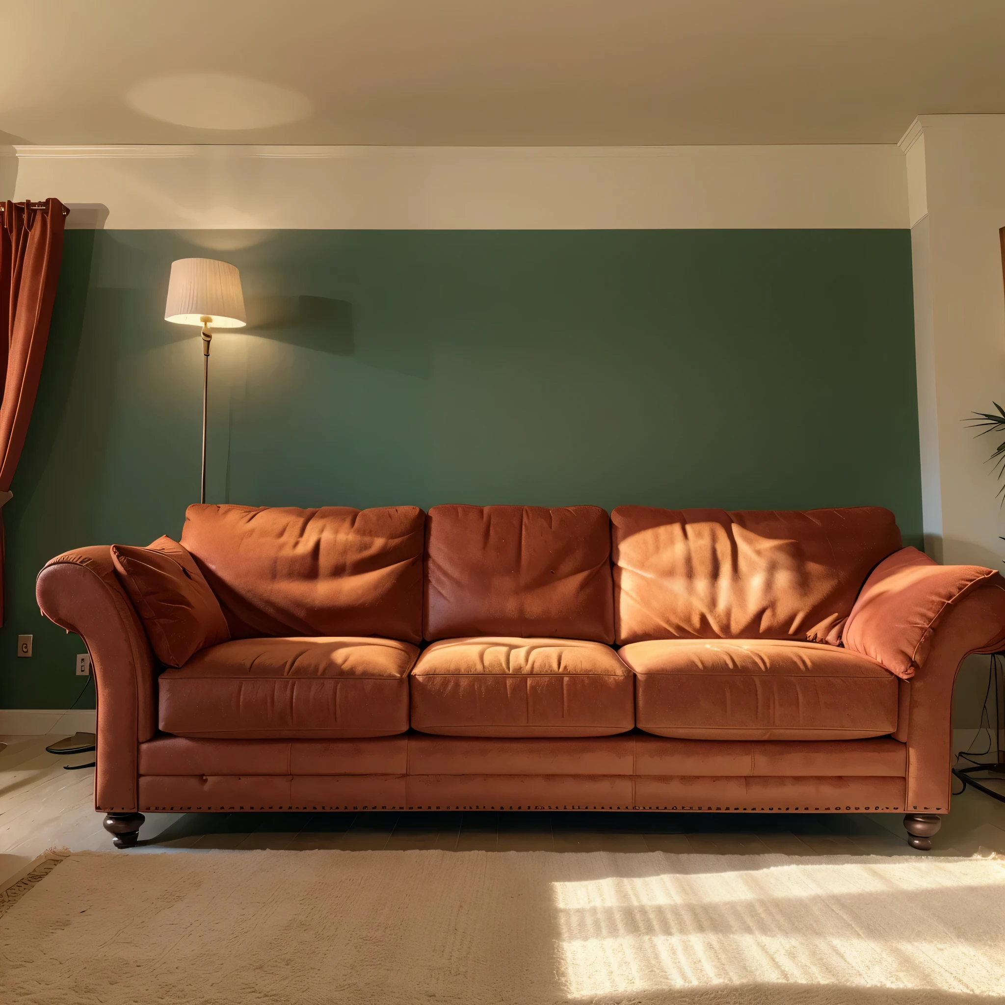 a sofa in the living room with a luxurious background, bright colors, good lighting, detailed, ultra HD, 8k, and realistic