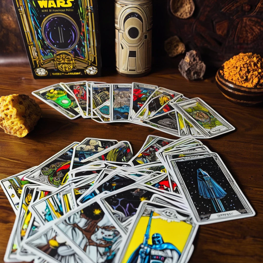 A deck of Star Wars themed Tarot cards have been dealt out for a 5 card fortune