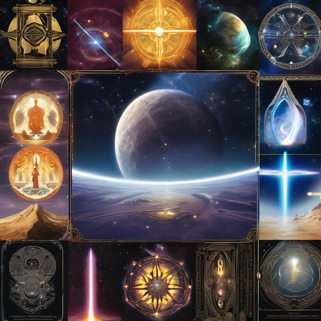 (best quality,4k,highres,masterpiece:1.2),ultra-detailed,realistic:1.37,Star Wars themed Tarot cards,deck,fortune telling,vivid colors,galactic atmosphere,ethereal glow,ancient mysticism,card spreads,astrological symbols,detailed illustrations,twinkling stars,cosmic energy,forceful presence,hidden meanings,mysterious destiny,iconic characters,mythical creatures,divination tools,mystical prophecies,cosmic balance,strategic position,intergalactic journey,magical aura,storytelling symbolism,sword of light,galaxy far away,powerful Jedi,menacing Sith,dark side vs light side,destiny's crossroad,fierce battles,cosmic alignment,spiritual guidance,mystical connections,force-sensitive beings,interstellar forces,dimensional portals,divine intuition,celestial guidance,cosmic wisdom,prophetic visions,endless possibilities.