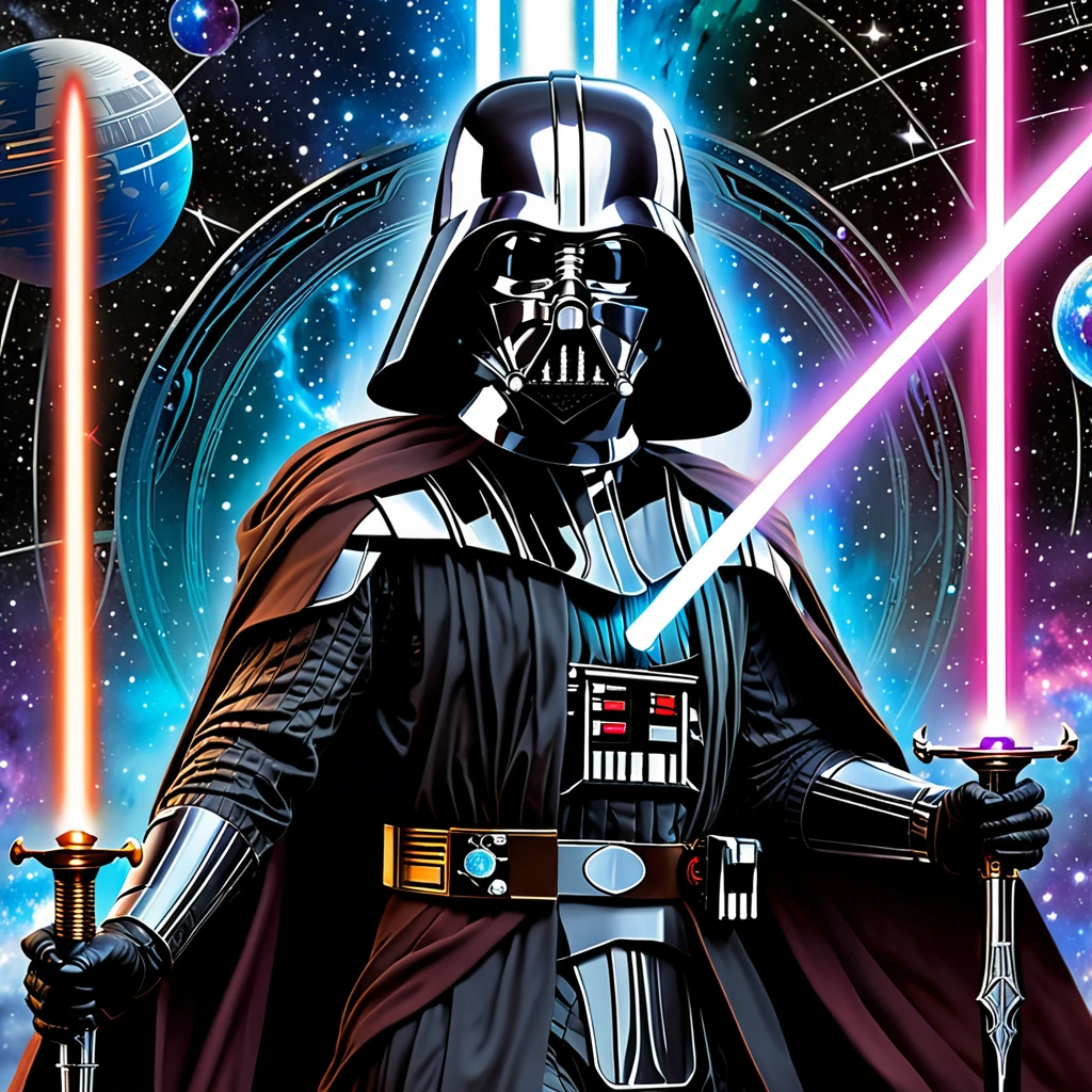 (best quality,4k,highres,masterpiece:1.2),ultra-detailed,realistic:1.37,Star Wars themed Tarot cards,deck,fortune telling,vivid colors,galactic atmosphere,ethereal glow,ancient mysticism,card spreads,astrological symbols,detailed illustrations,twinkling stars,cosmic energy,forceful presence,hidden meanings,mysterious destiny,iconic characters,mythical creatures,divination tools,mystical prophecies,cosmic balance,strategic position,intergalactic journey,magical aura,storytelling symbolism,sword of light,galaxy far away,powerful Jedi,menacing Sith,dark side vs light side,destiny's crossroad,fierce battles,cosmic alignment,spiritual guidance,mystical connections,force-sensitive beings,interstellar forces,dimensional portals,divine intuition,celestial guidance,cosmic wisdom,prophetic visions,endless possibilities.