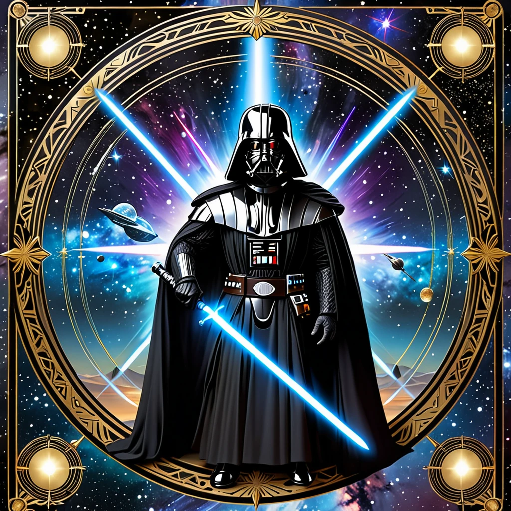 (best quality,4k,highres,masterpiece:1.2),ultra-detailed,realistic:1.37,Star Wars themed Tarot cards,deck,fortune telling,vivid colors,galactic atmosphere,ethereal glow,ancient mysticism,card spreads,astrological symbols,detailed illustrations,twinkling stars,cosmic energy,forceful presence,hidden meanings,mysterious destiny,iconic characters,mythical creatures,divination tools,mystical prophecies,cosmic balance,strategic position,intergalactic journey,magical aura,storytelling symbolism,sword of light,galaxy far away,powerful Jedi,menacing Sith,dark side vs light side,destiny's crossroad,fierce battles,cosmic alignment,spiritual guidance,mystical connections,force-sensitive beings,interstellar forces,dimensional portals,divine intuition,celestial guidance,cosmic wisdom,prophetic visions,endless possibilities.
