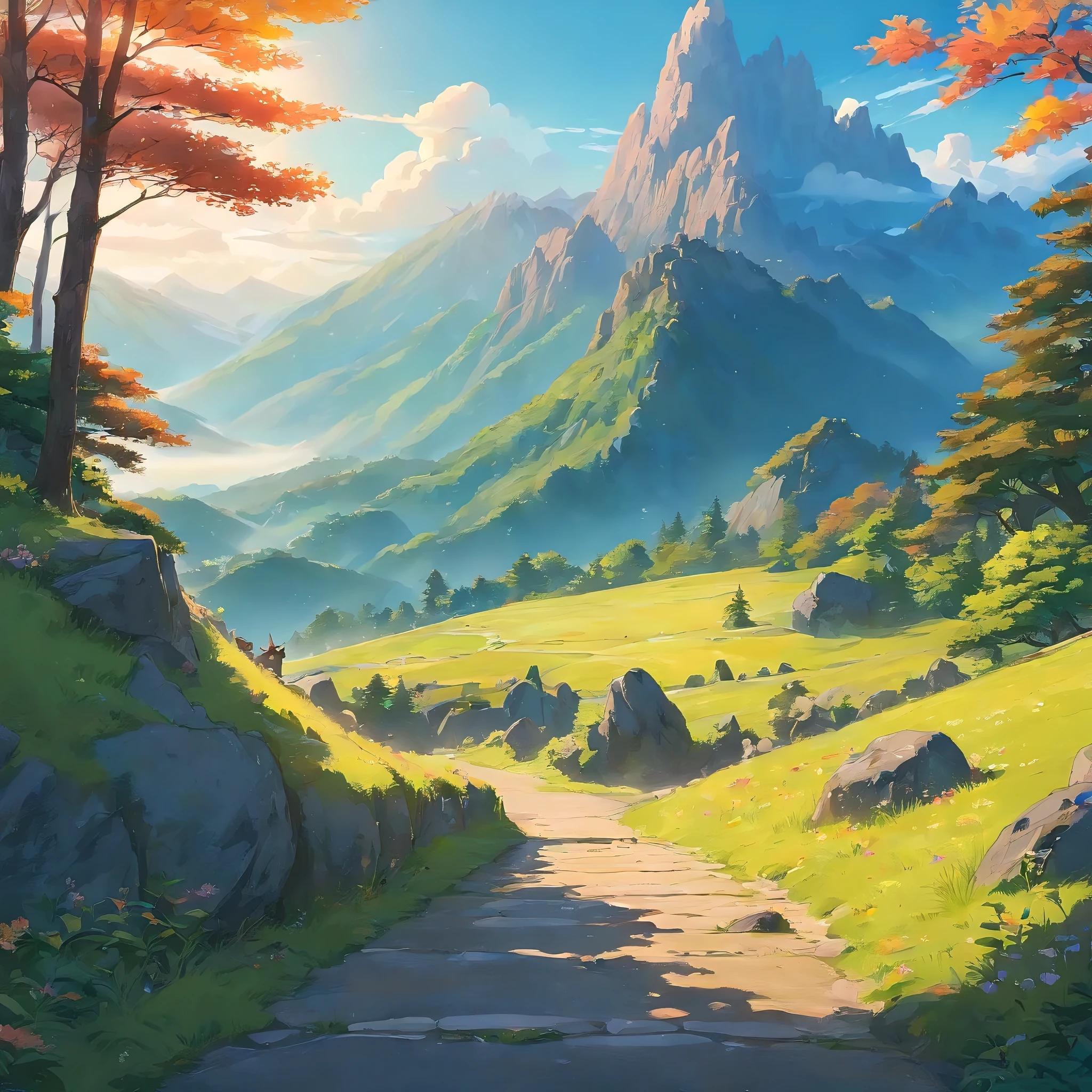 Alpine forest landscape photography,rugged mountain road,The water of the lake is crystal clear,Tree,bush,fallen leaves,sun at dawn,Blurred vision,Cliffs and mountains,deserted,,cold,foggy sky,The morning sun is not dazzling,nightmarish vision,Dark Fantasy Drama,Perfect and excellent composition,8K resolution,detail,limitation,close up ultra-wide angle shot,realistically,stunning sky,Colorful clouds floating,lifelike, Clear public areas, perfect, digital SLR, 1024, 2048, 4096, detailed, sharp, best quality, high quality, absurd,no background,The content is very detailed、detailed light shadows,Trending on Artstation、complex、high detail、drama、(Volumetric lighting:1.2)HDR shooting。(close up,Super deep scene,super wide angle,Micro focus lens:1.2)(realistically:1.4)masterpiece、high quality、beautiful photography,global illumination