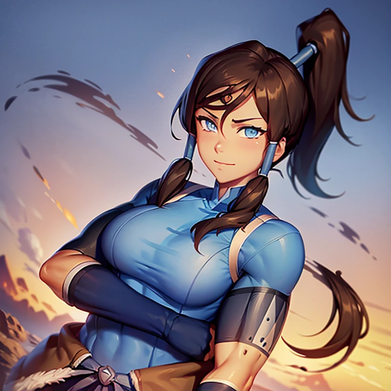 korra, dark skin, dark-skinned female, ponytail, muscular female, high quality, detailed, high resolution,