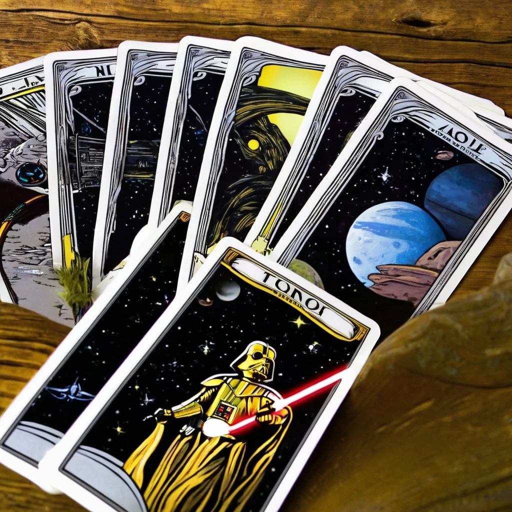 A deck of Star Wars themed Tarot cards have been dealt out for a 5 card fortune