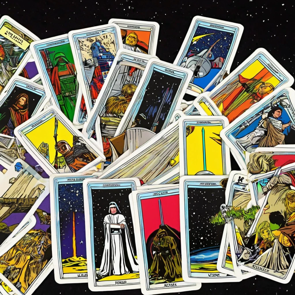 A deck of Star Wars themed Tarot cards have been dealt out for a 5 card fortune