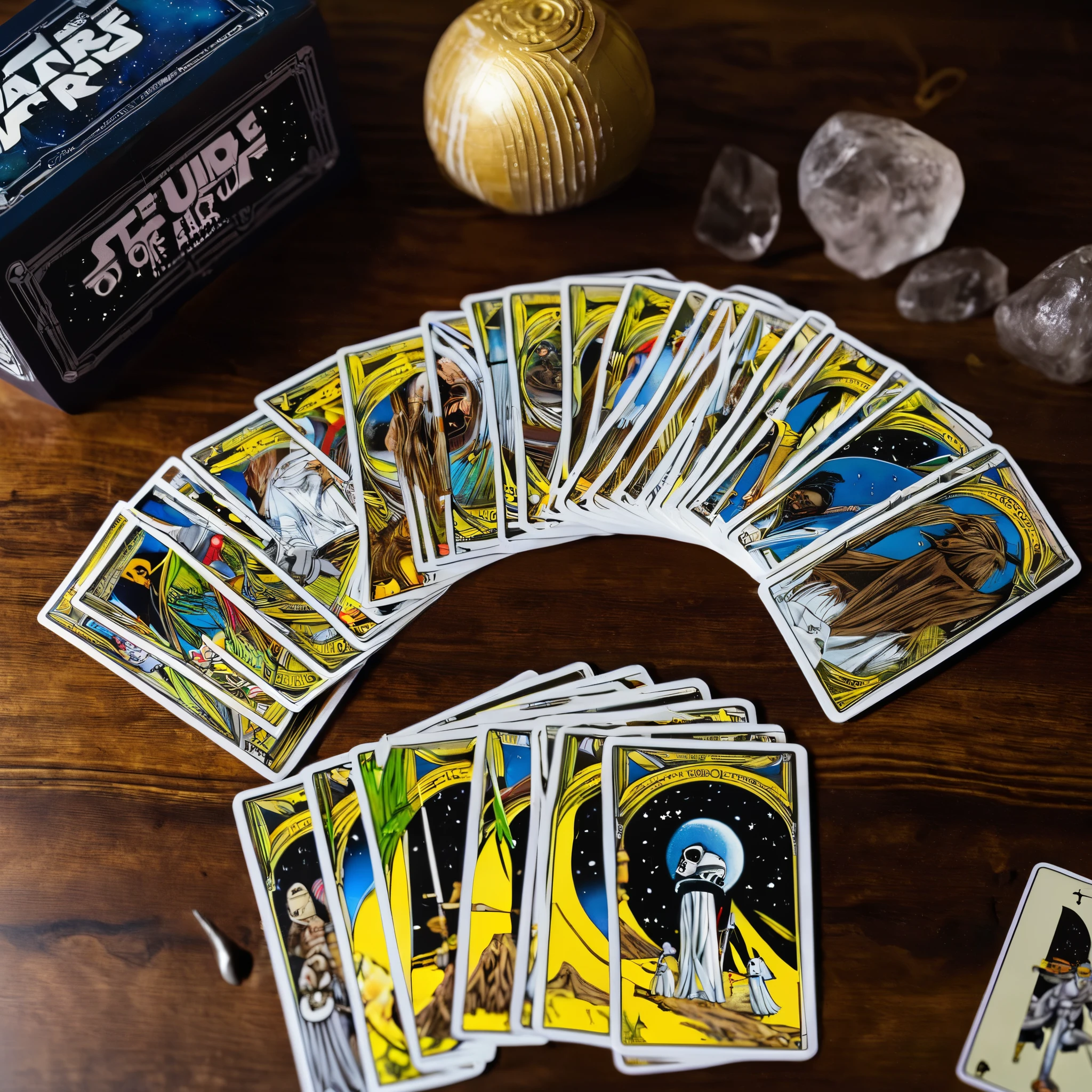 A deck of Star Wars themed Tarot cards have been dealt out for a 5 card fortune