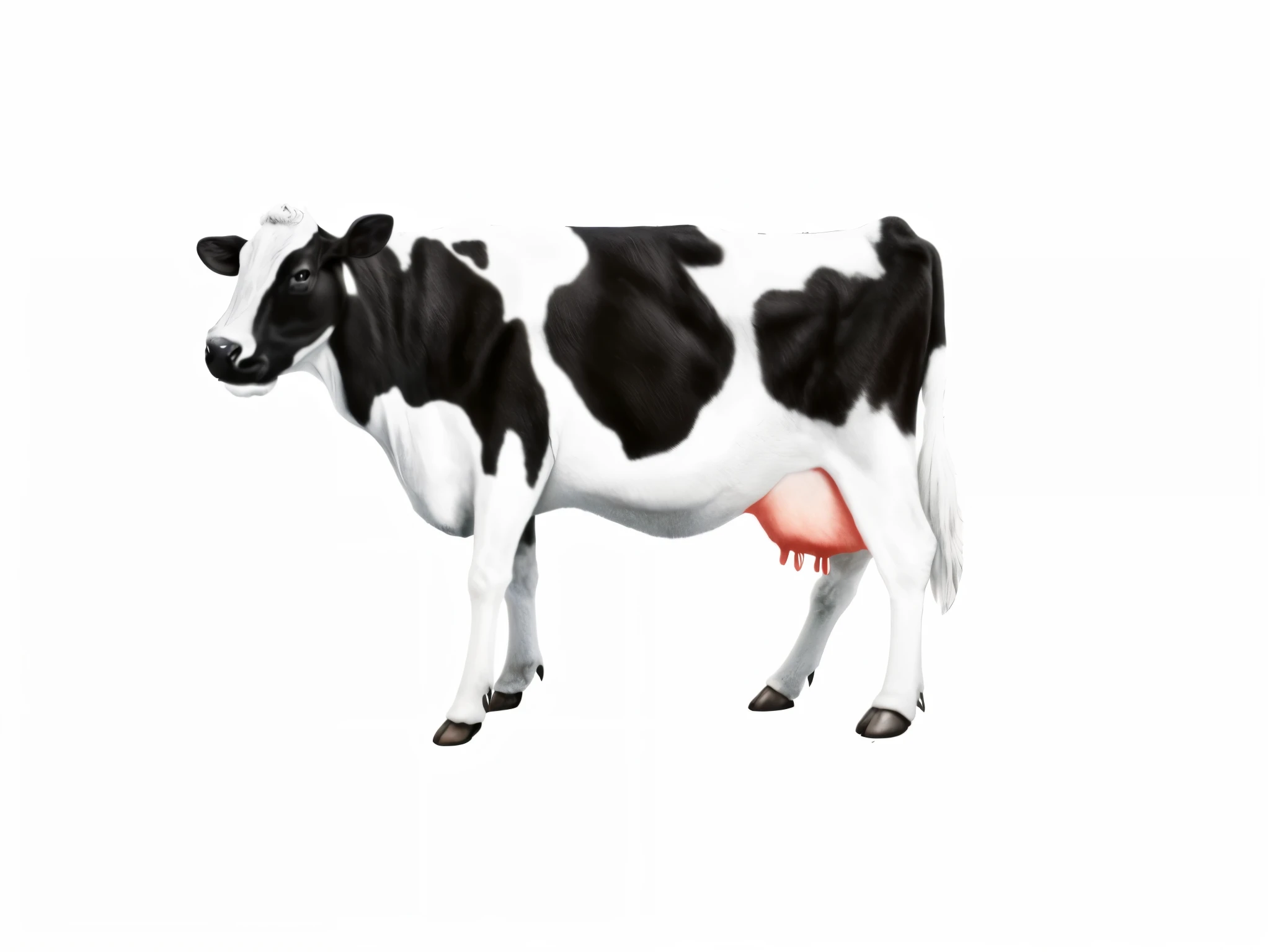 there is a black and white cow standing on a black background, bovine, cow, oversized_hindquarters, umbrakinesis, calf, the second… like a calf, cows, half man half angus bull, an illustration of, hd illustration, by Glen Angus, by Peter de Sève, by Adriaen Hanneman, digital rendering