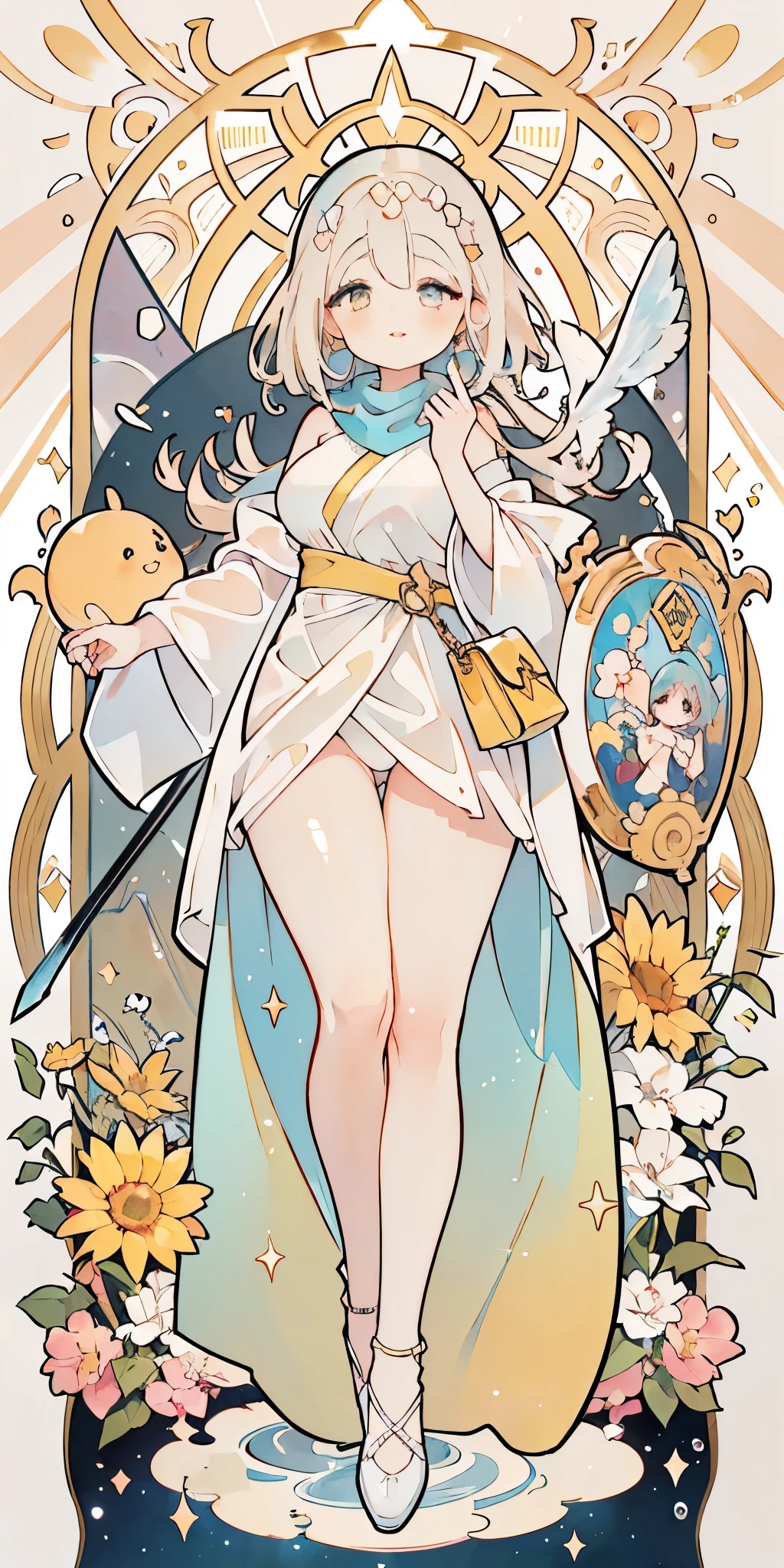 Anime character with a sword and a dress with flowers - SeaArt AI