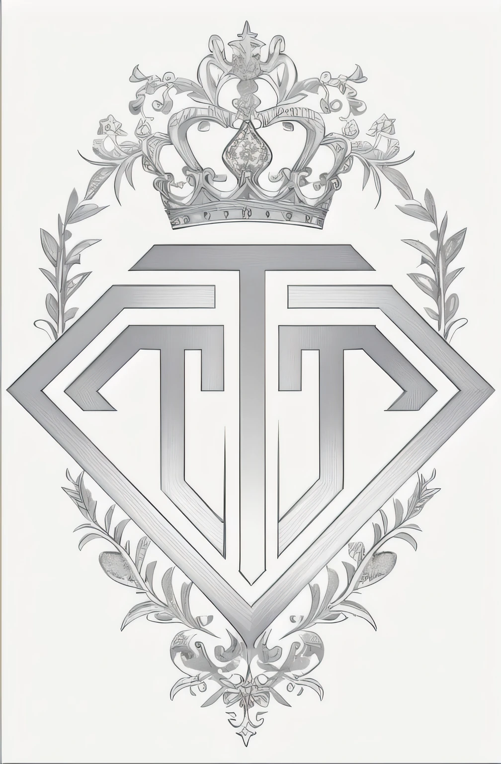 un dessin d&#39;un diamant avec une couronne sur le dessus, logo sans texte, avec trident et couronne, insigne royal en arrière-plan, minimalist logo sans texte, Logo noir et blanc, droit d&#39;auteur tsr , trident, t cleverly traced, par Jacob Toorenvliet, Dessin au trait épuré, Style d’Alexandre Trufanov