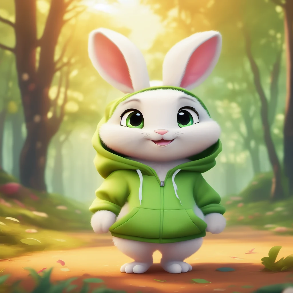 Close up of cartoon bunny wearing green hoodie, Lola Rabbit fan art, White background,super clear,4 Look,Aperture f22,Small aperture,Cute Anthropomorphic Rabbit, mob_Features, a portrait of Judy Hopps, Judy Hopps, cute cartoon Features, cute numbers, cute numbersArt, Lovely and detailed digital art, Astrie Lohne, Anthropomorphic Rabbit, Wojtek FUS