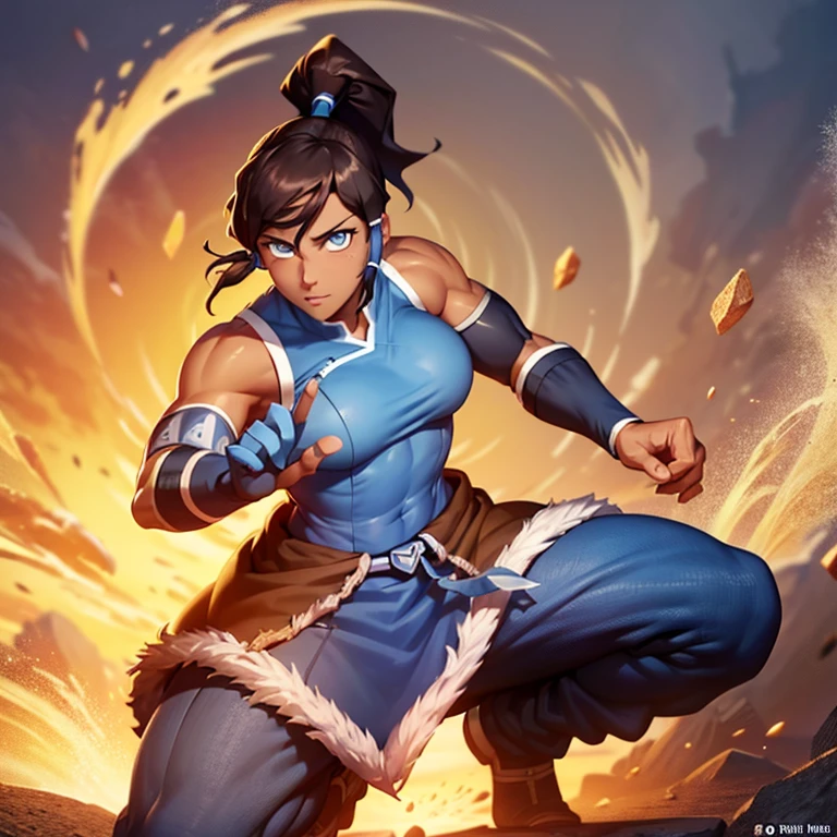 korra, dark skin, dark-skinned female, ponytail, muscular female, high quality, detailed, high resolution,