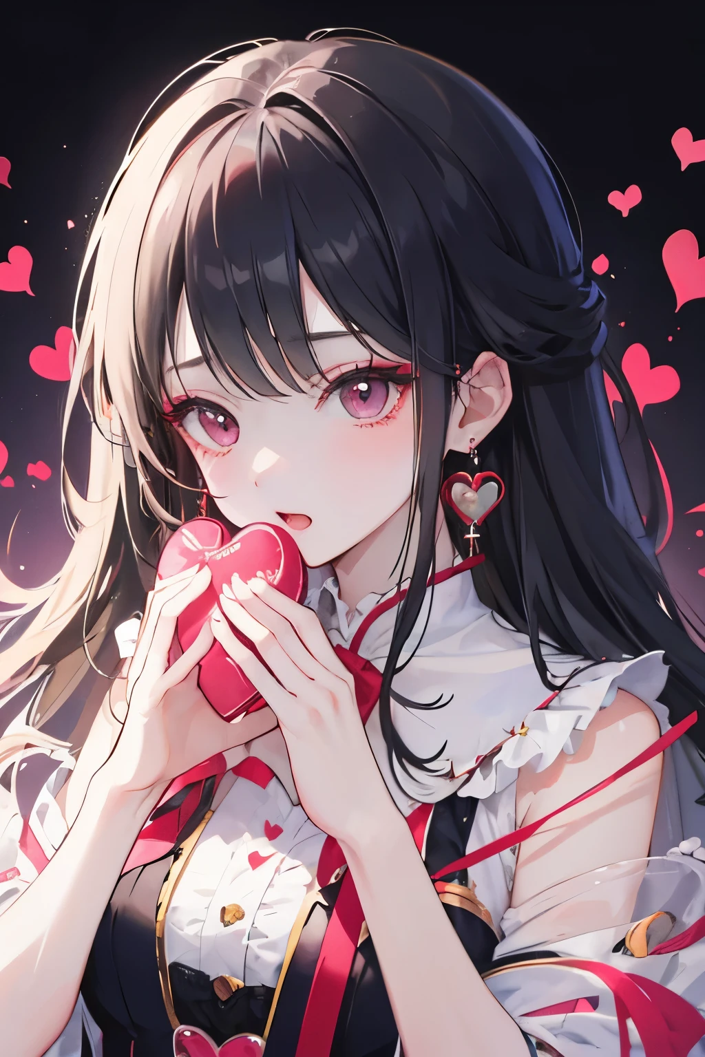 Female Duo、heart with hands、(It's Kyun)Purikura Machine、cute、
Mine girl、black and red makeup、2 earrings each、