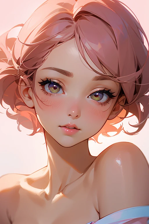 show me your face、Please show me the amount、、kind and beautiful woman, half body photo, delicate and sexy clavicle, attractive oval face, double eyelid, Smart peach blossom eyes, pink lips, small nose, bare shoulders, concentrated face, close up of face, ultra high resolution, Super detailed, elegant posture, naughty dress、