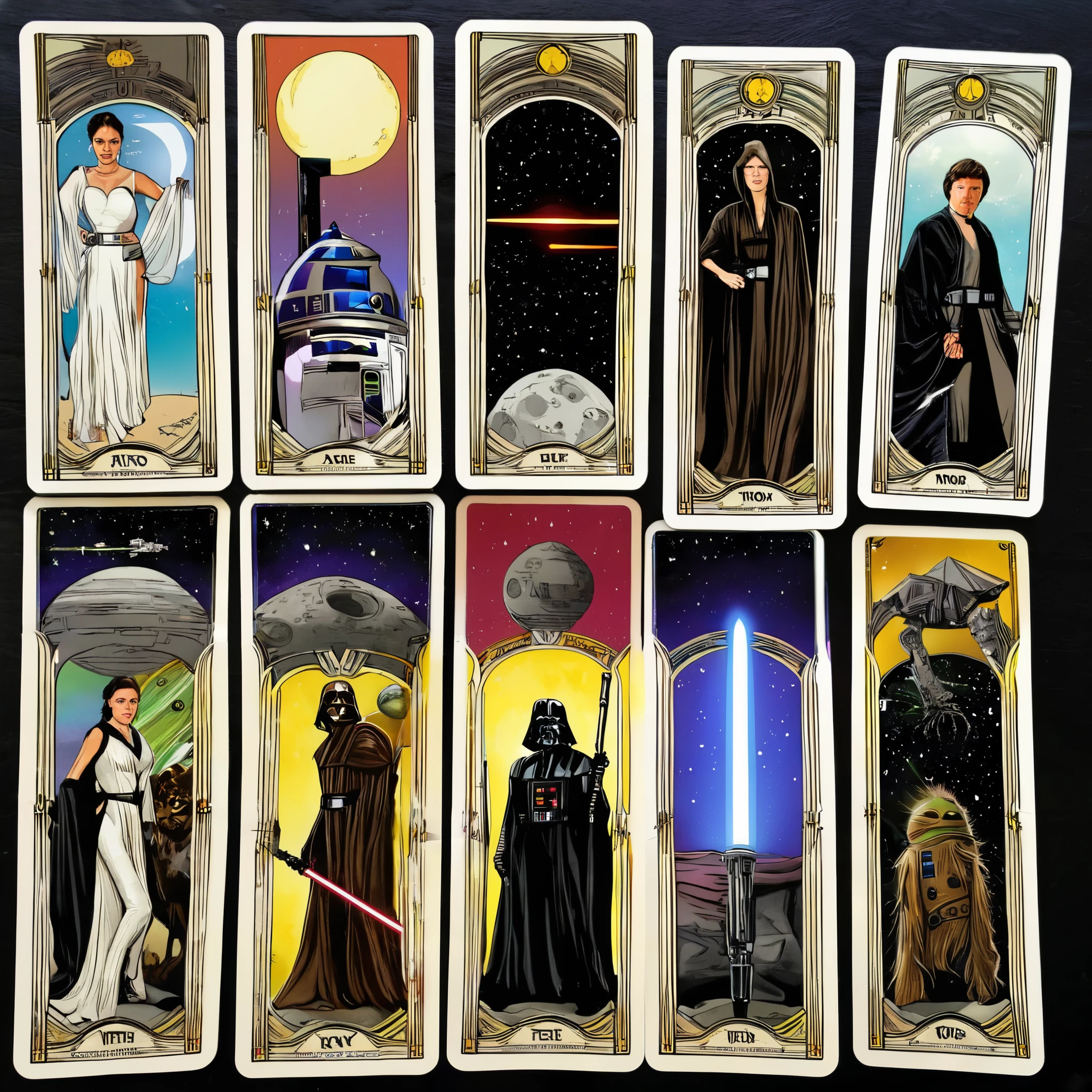 A deck of Star Wars themed Tarot cards have been dealt out for a 5 card fortune