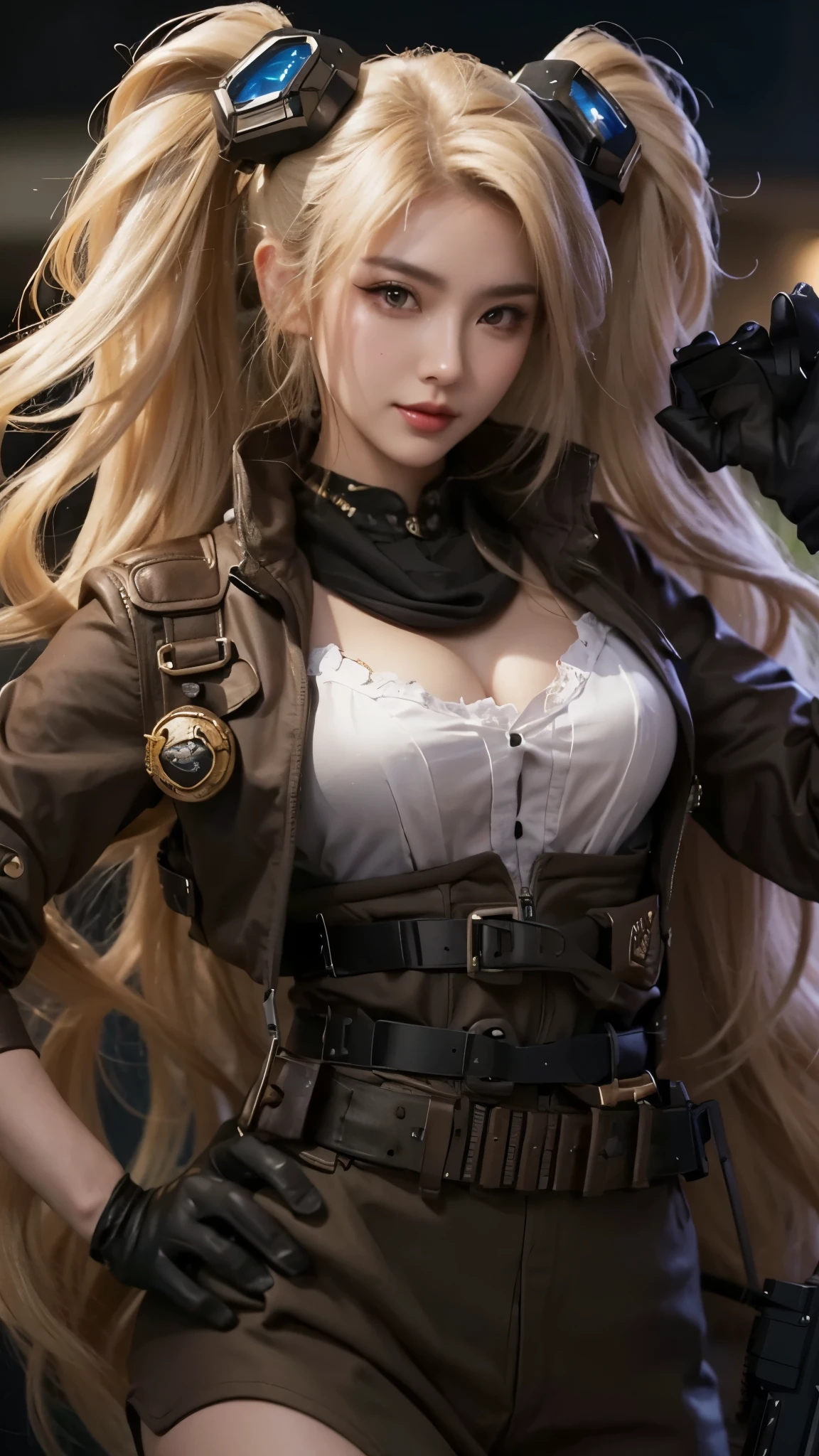 a close up of a woman in a costume holding a gun, ig model | artgerm, extremely detailed artgerm, style artgerm, artgerm style, wlop and artgerm, by Yang J, artwork in the style of guweiz, style of artgerm, artgerm. high detail, smile