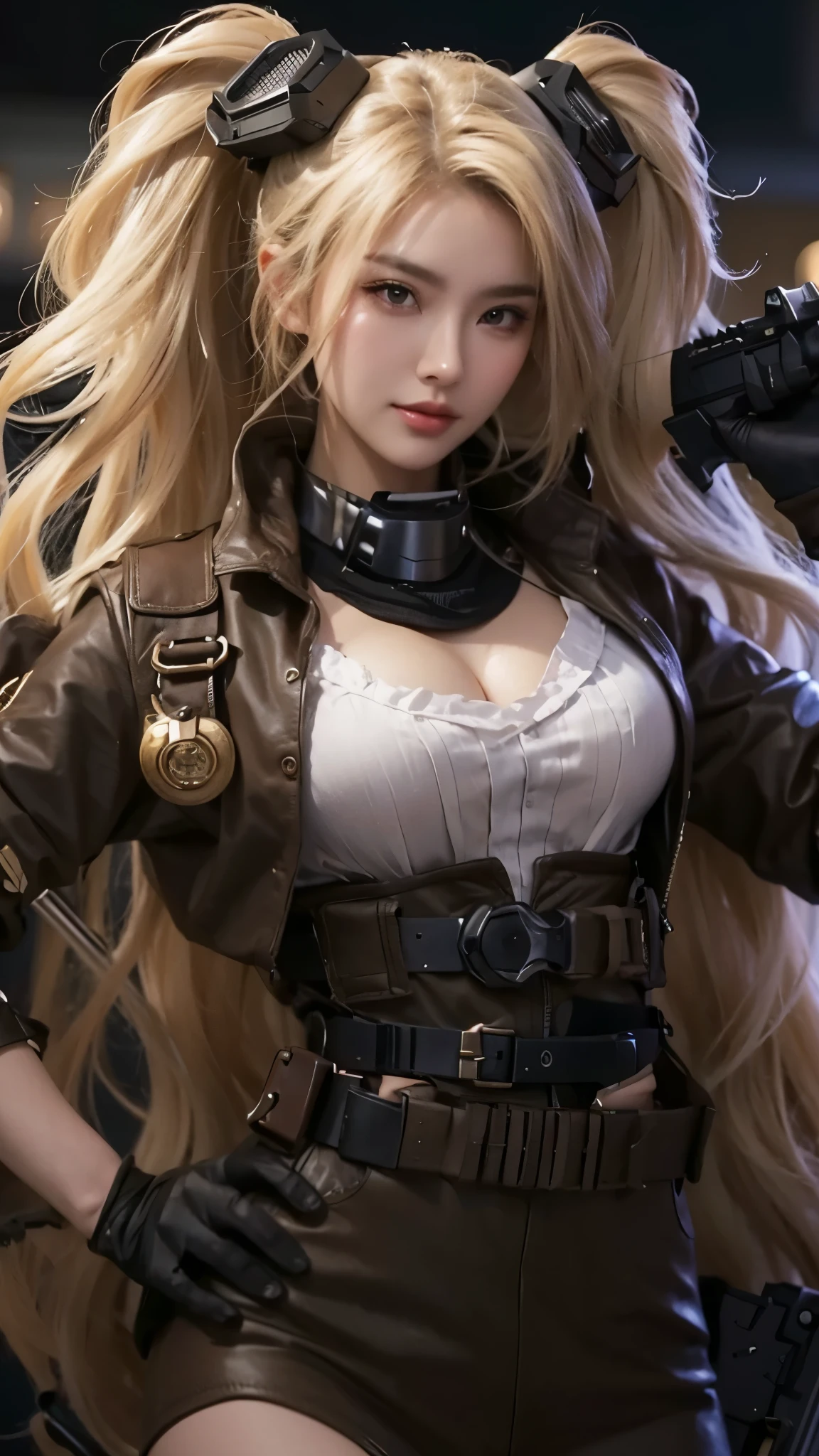 a close up of a woman in a costume holding a gun, ig model | artgerm, extremely detailed artgerm, style artgerm, artgerm style, wlop and artgerm, by Yang J, artwork in the style of guweiz, style of artgerm, artgerm. high detail, smile