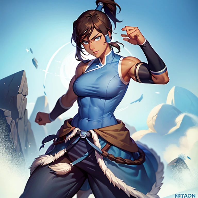 korra, dark skin, dark-skinned female, ponytail, muscular female, high quality, detailed, high resolution, 