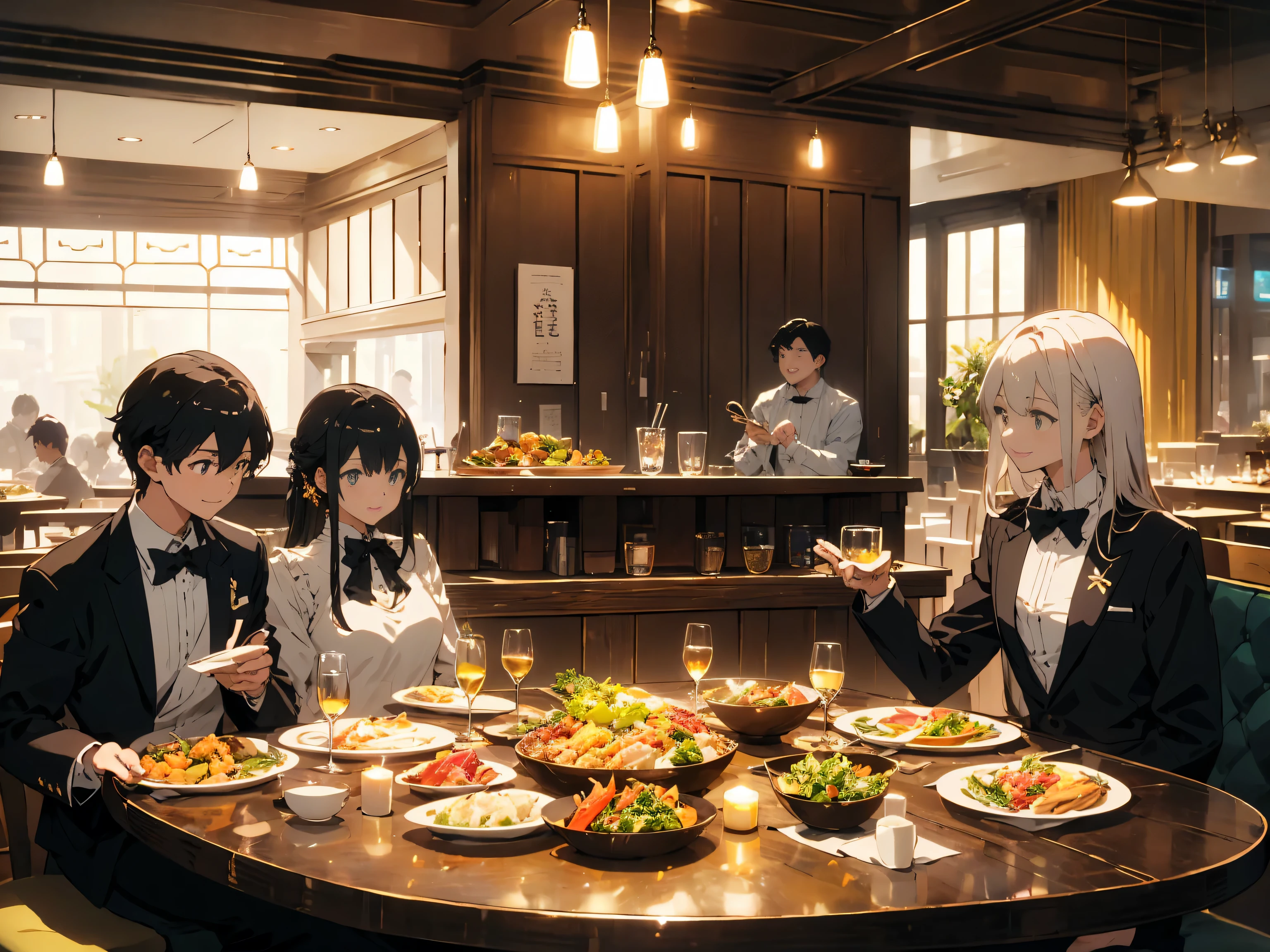 (Masterpiece), Best Quality, Perfect face, 2 Topless Hairy Shota Dogs, flushed, naked apron, serving food and drinks, coffee shop, innocent , Ribbons, restaurant, apron pulling,