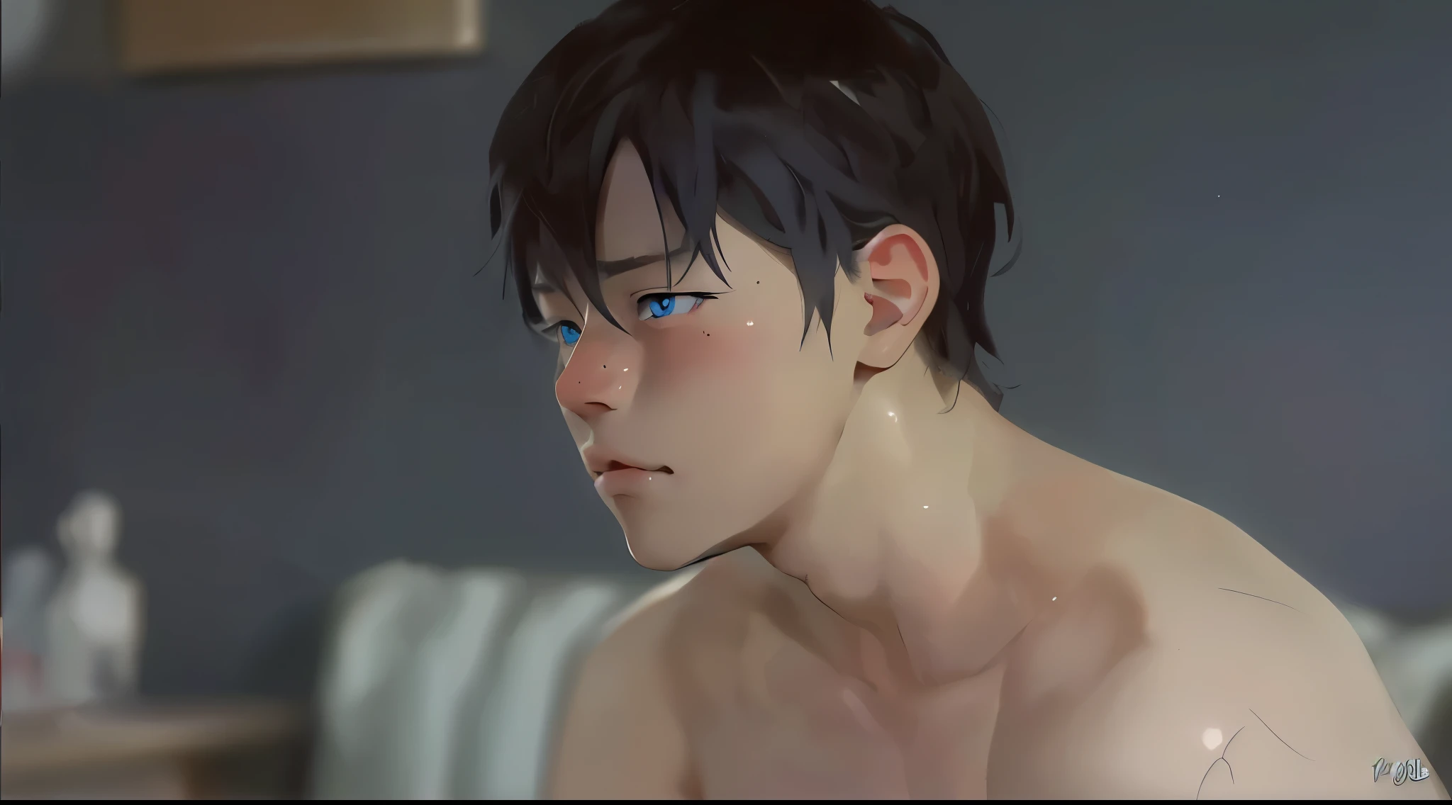 cute 15 year old just woke up has blue eyes gray hair