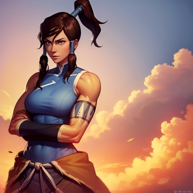 korra, dark skin, dark-skinned female, ponytail, muscular female, high quality, detailed, high resolution, 