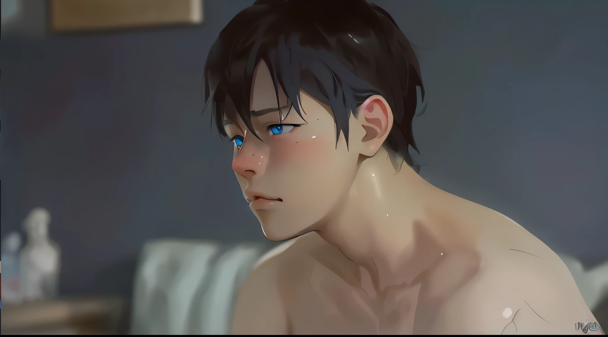 cute 15 year old just woke up has blue eyes gray hair
