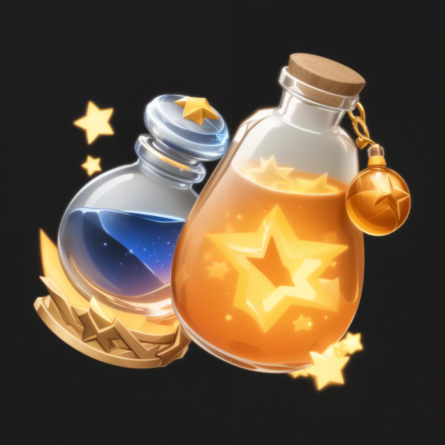 game icon本体, game icon,a wishing bottle, Star, official art, Well structured, HD, 2d, Game item icon, black background,