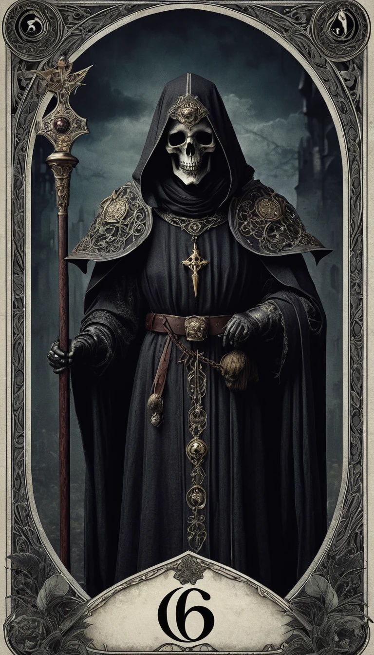 Tarot card,death portrait by a person,highly detailed,